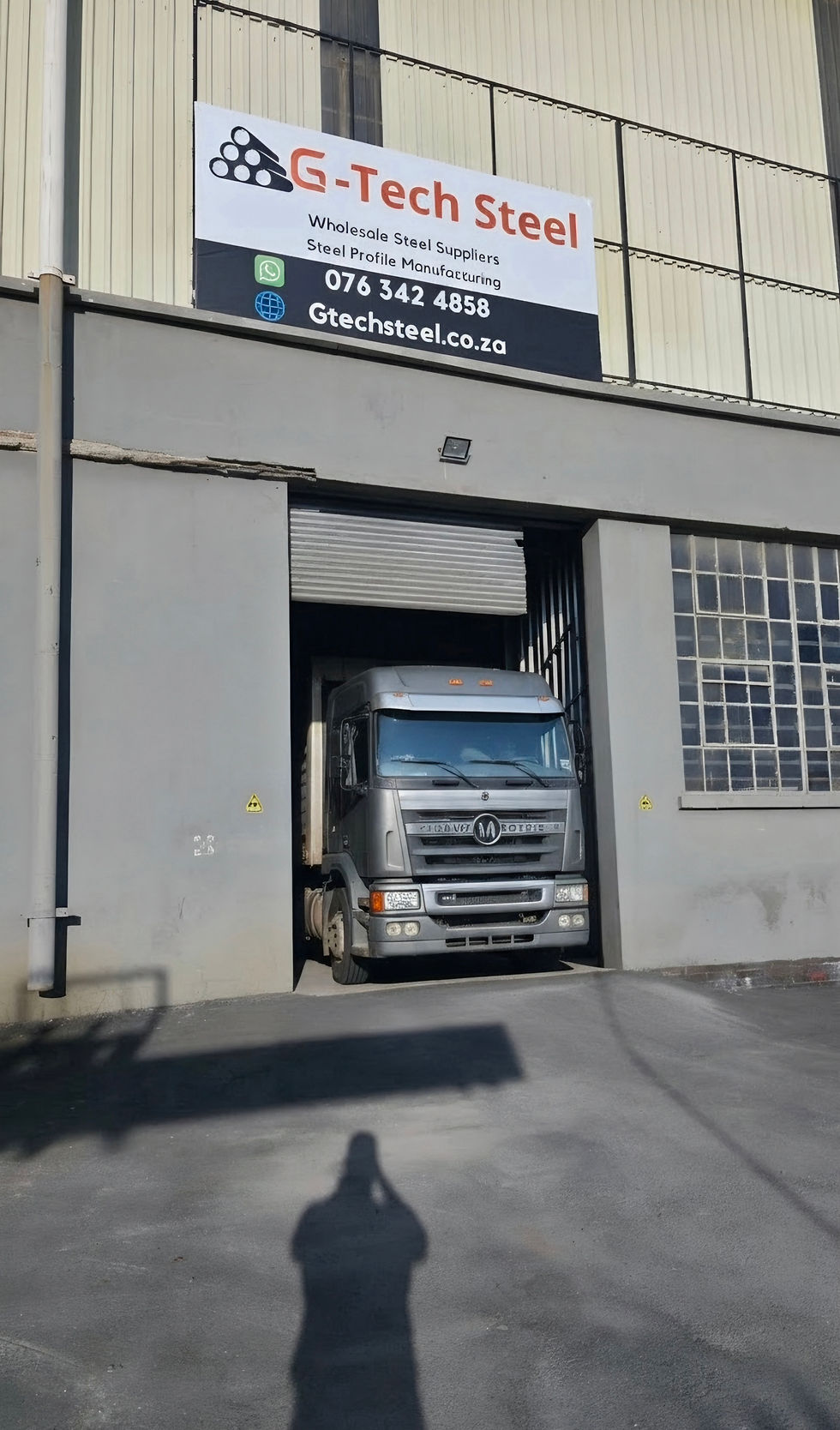 A customers truck collecting steel tubes from our premises at 30 Brunel street, Thulisa Park, Johannesburg