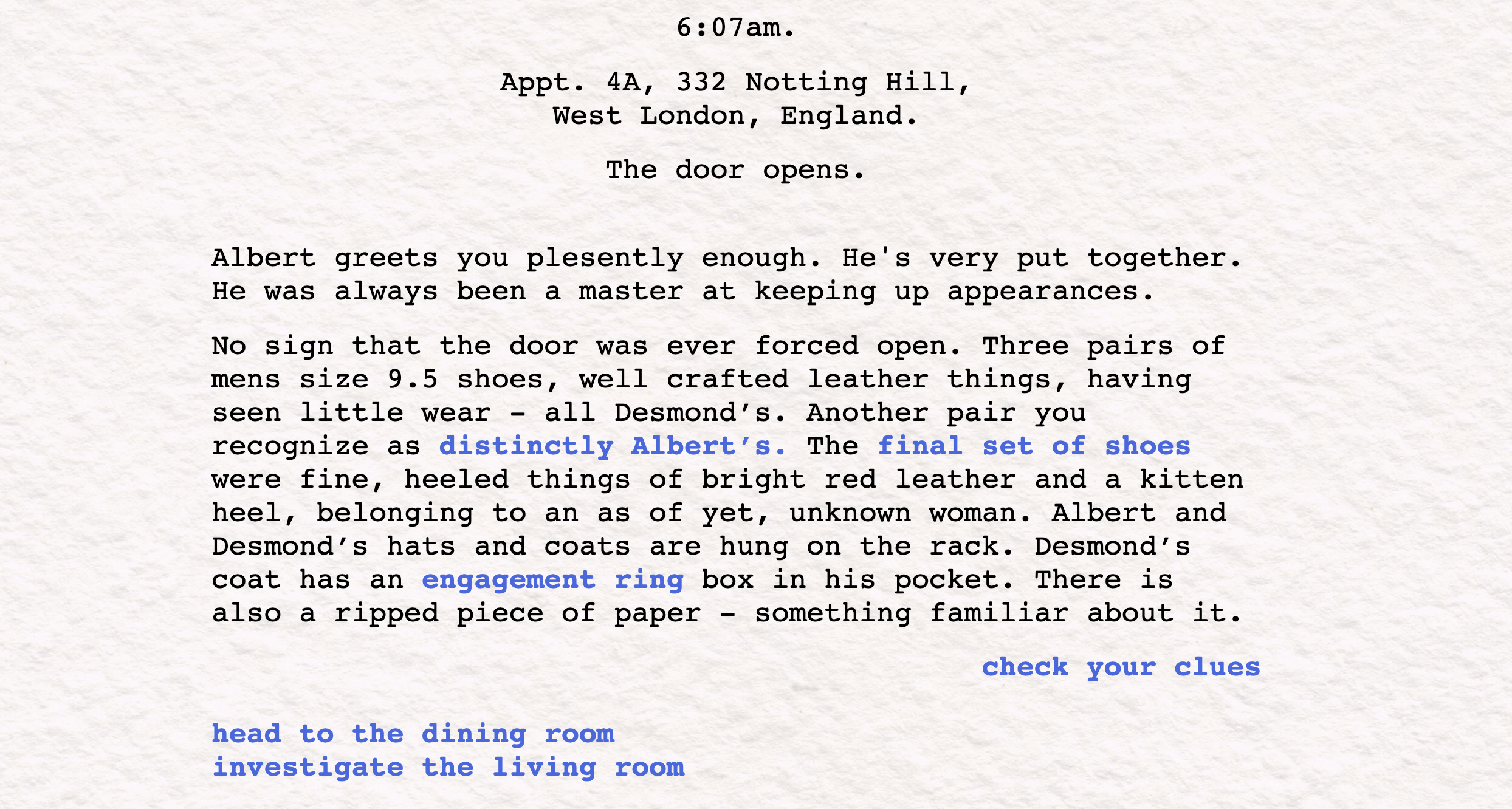 Student digital art project: Twine non-linear story frontend