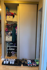 M&J Custom Cabinetry & Design custom cubbie before shot with cabinets open.
