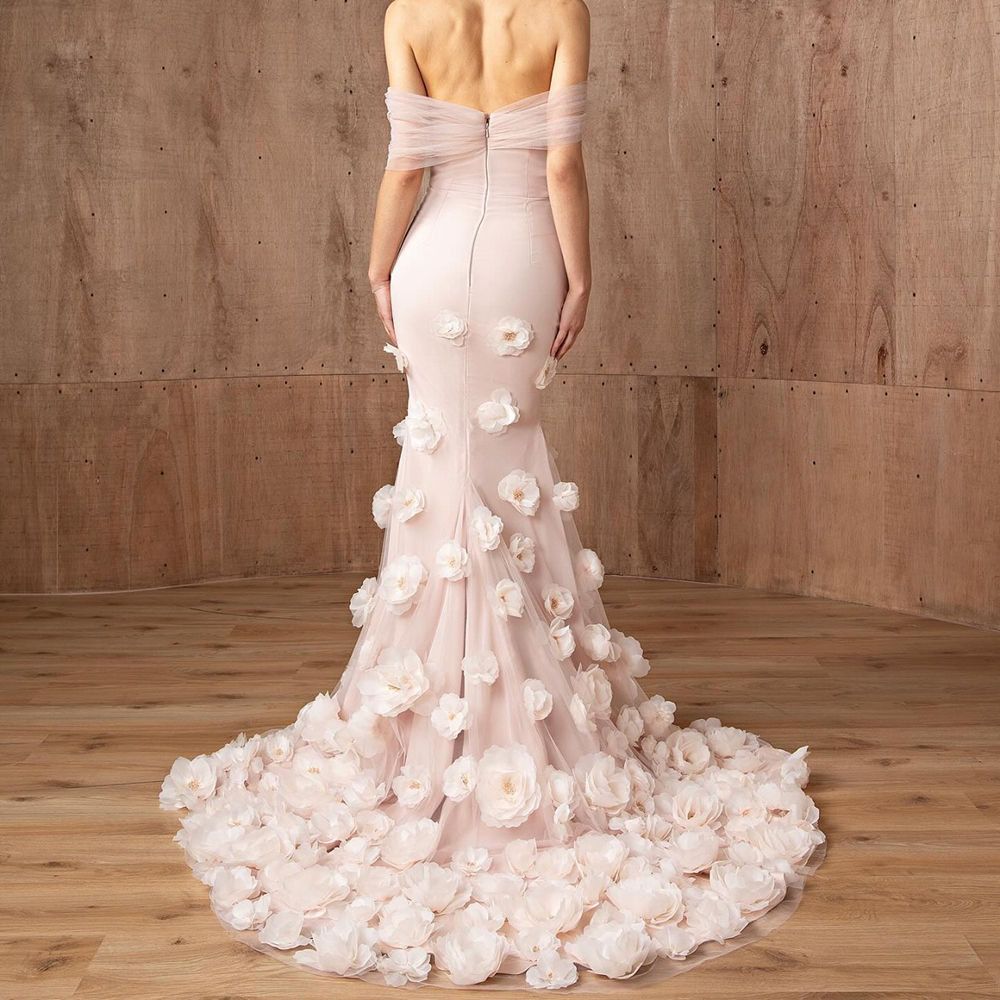 Woman Mermaid Evening Dresses Floor-length Off The Shoulder Sleeveless Prom Gown