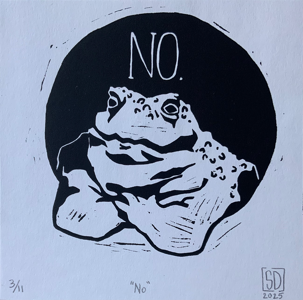 "No" Frog Linoprint