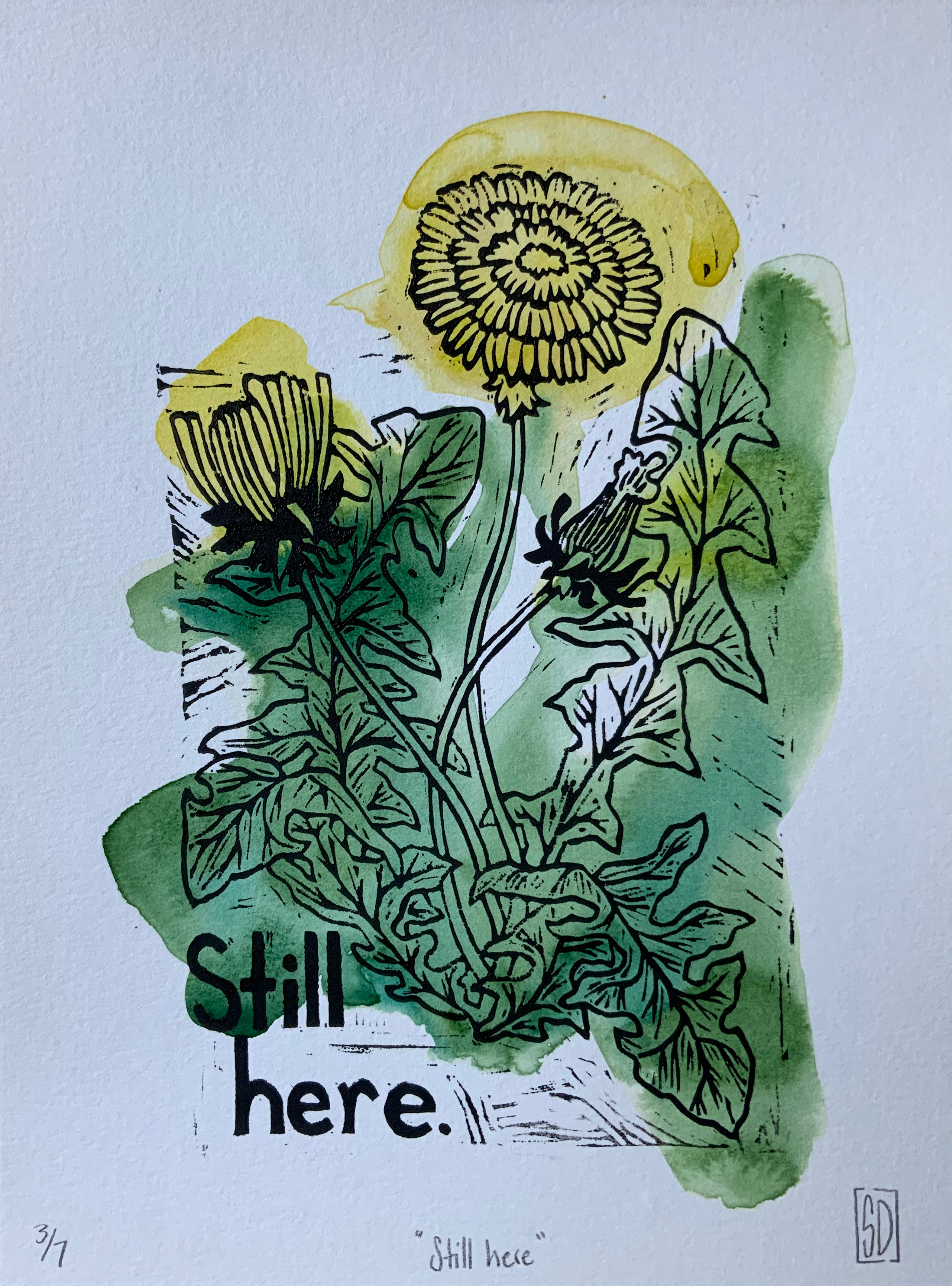 Still Here Linocut 3/7