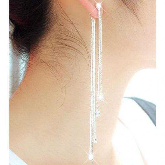 Thumbnail: Womens Long Drop Rhinestone Earrings