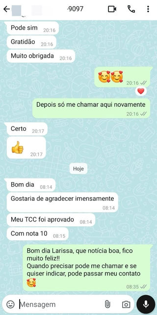 Relato de estudante sobre acompanhamento profissional para TCC