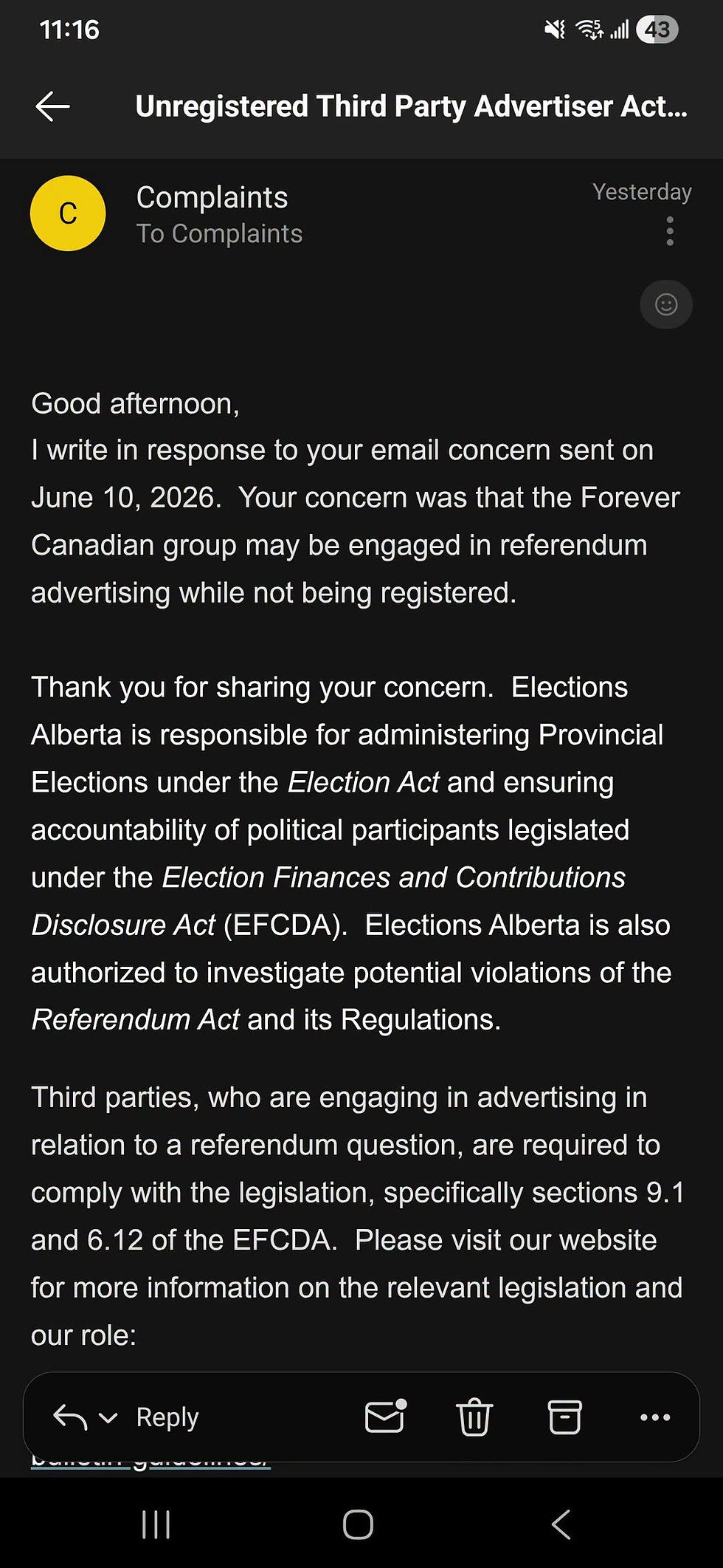 Elections Alberta has confirmed it is reviewing complaints about unregistered fundraising and advertising. Pro-separation voices have noted what they see as uneven enforcement, while defenders argue the activities remain general unity messaging. The agency has stated it will provide updates once reviews conclude.