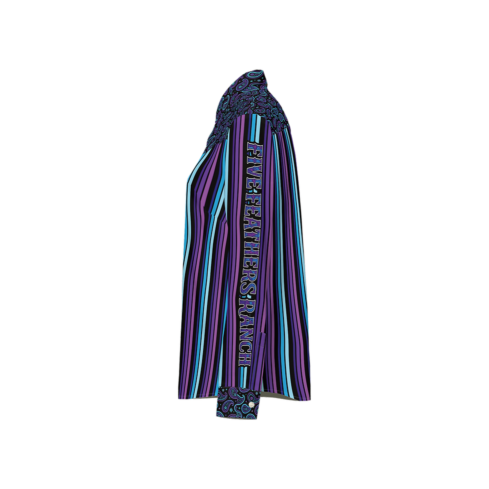 Thumbnail: FFR Women's Custom Long Sleeve Shirt Purple & Turquoise Stripes & Paisley