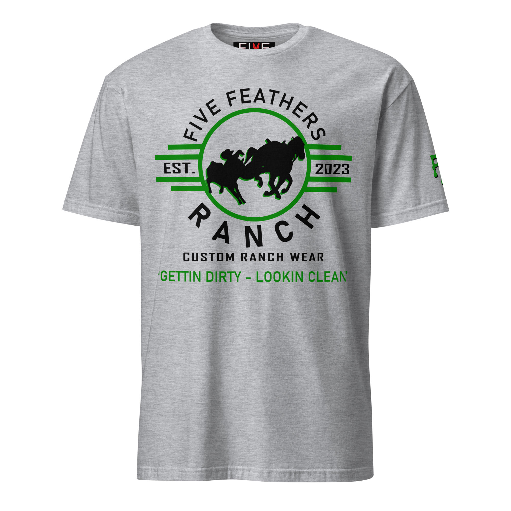 FFR Unisex Steer Wrestler Circle Logo Short-Sleeve T-Shirt Green and Blk