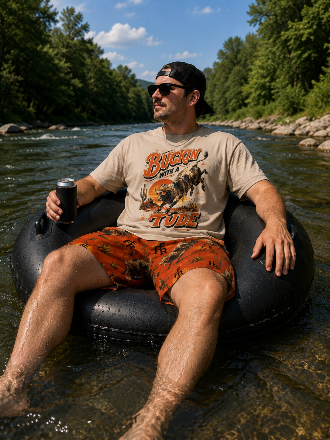 Men's Swim Trunks-Buckin with a Tude