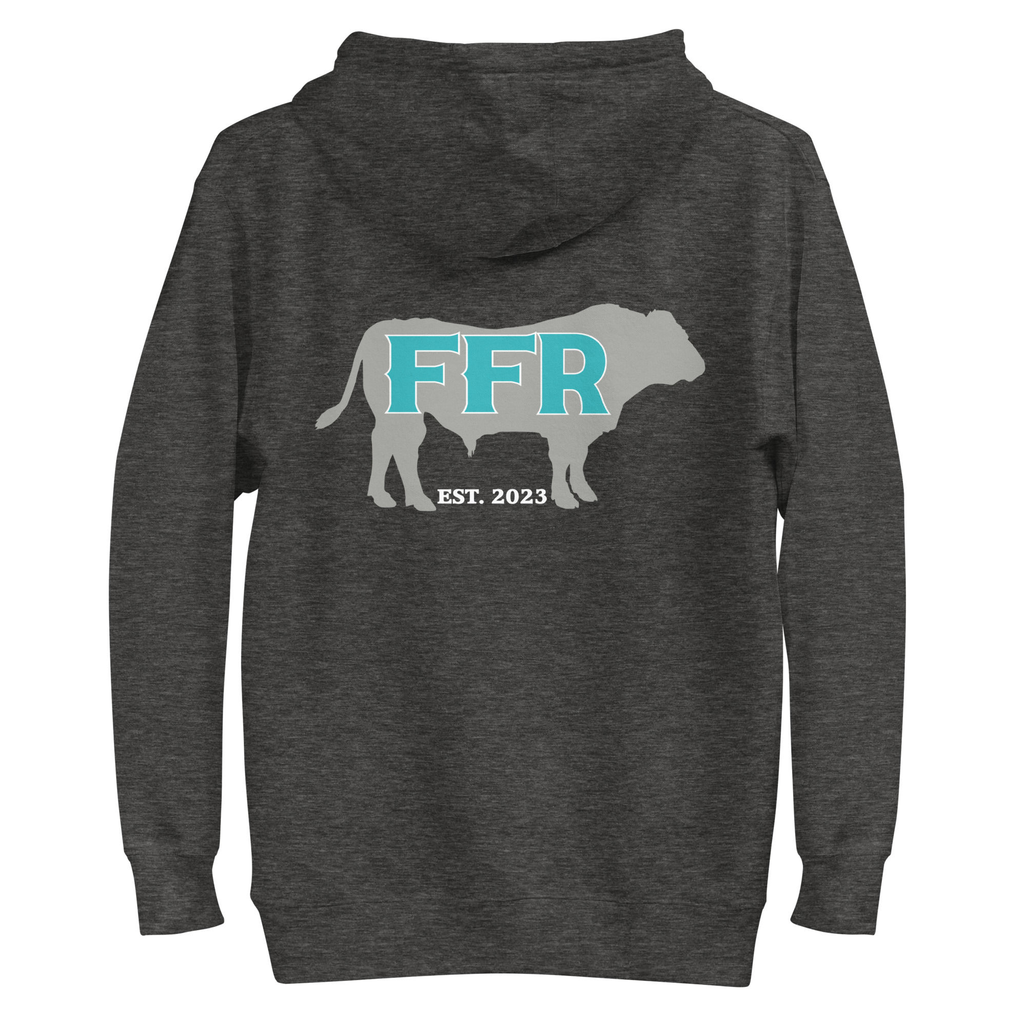 FFR Unisex Bull Grey and Turquoise on D Grey Hoodie