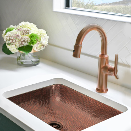 REHC-2.5 - 17 Inch Hammered Copper Dualmount Bar Sink