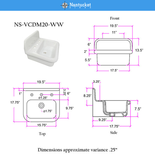 Nantucket Sinks Victorian Era Bathroom Sink - NS-VCDM20-WW