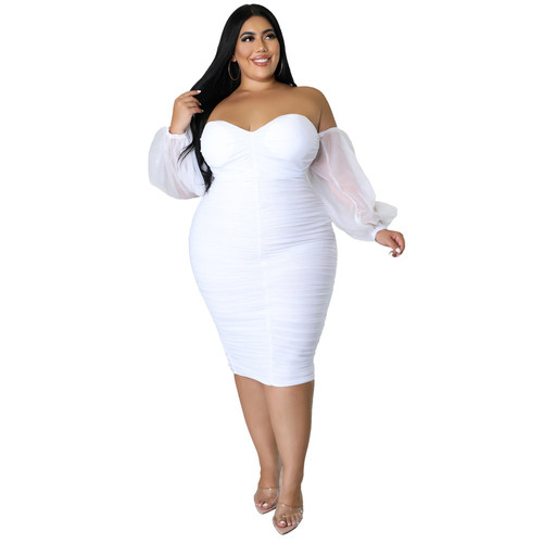 Plus Size Off Shoulder Draped Fitted Dress