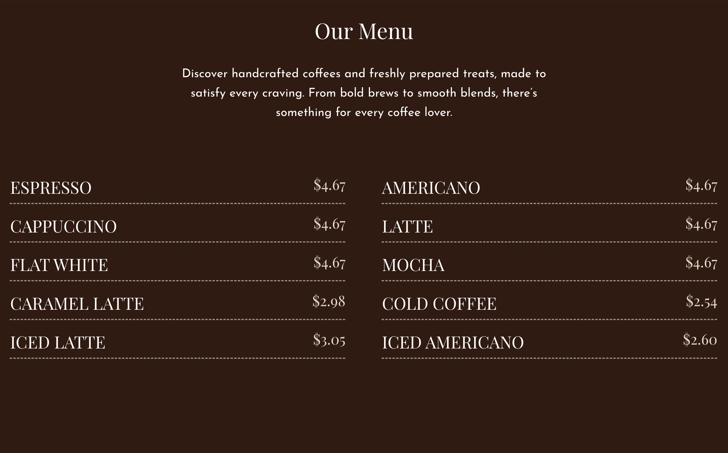 our menu