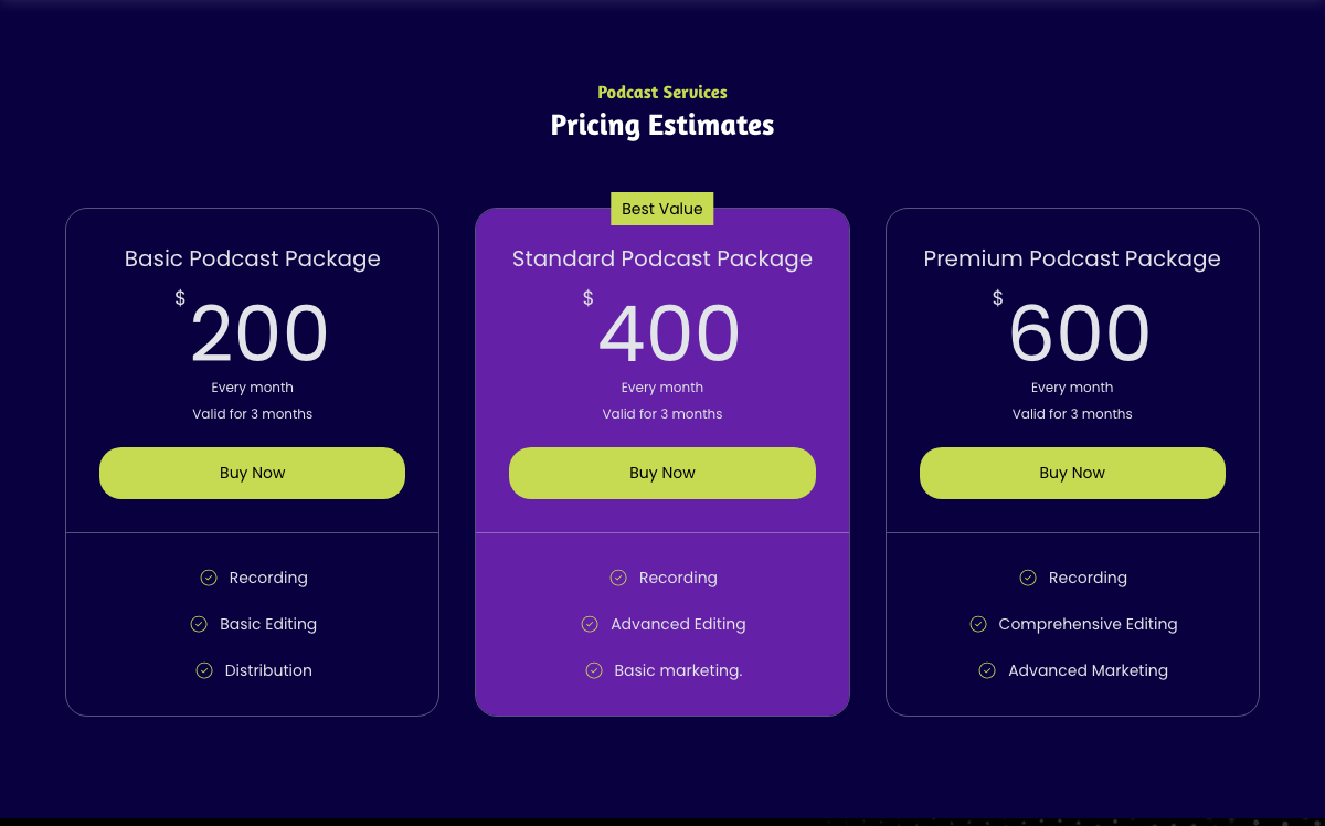 Pricing Estimates
