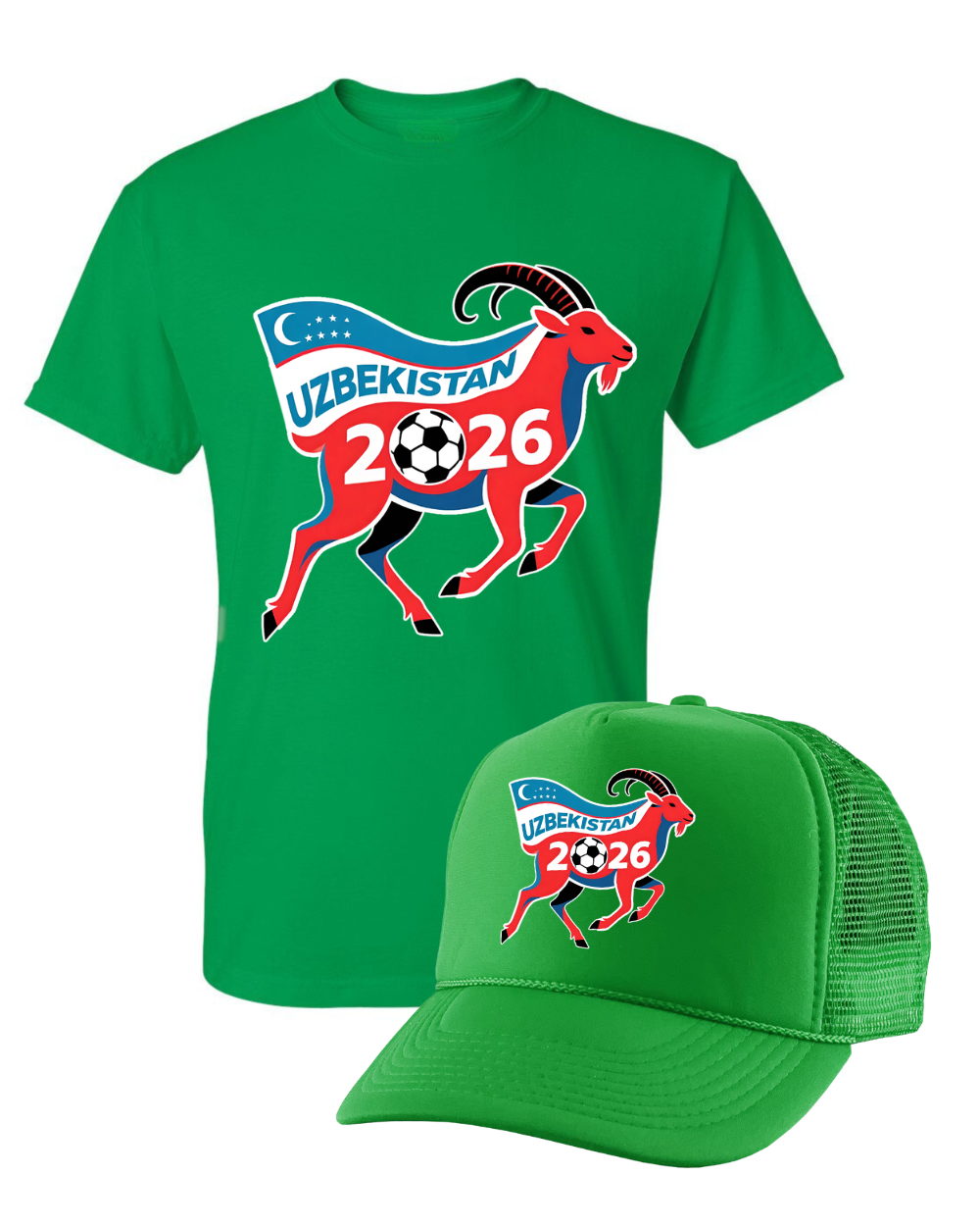 Uzbekistan Animal Soccer Men's T Shirt and Trucker Hat Set