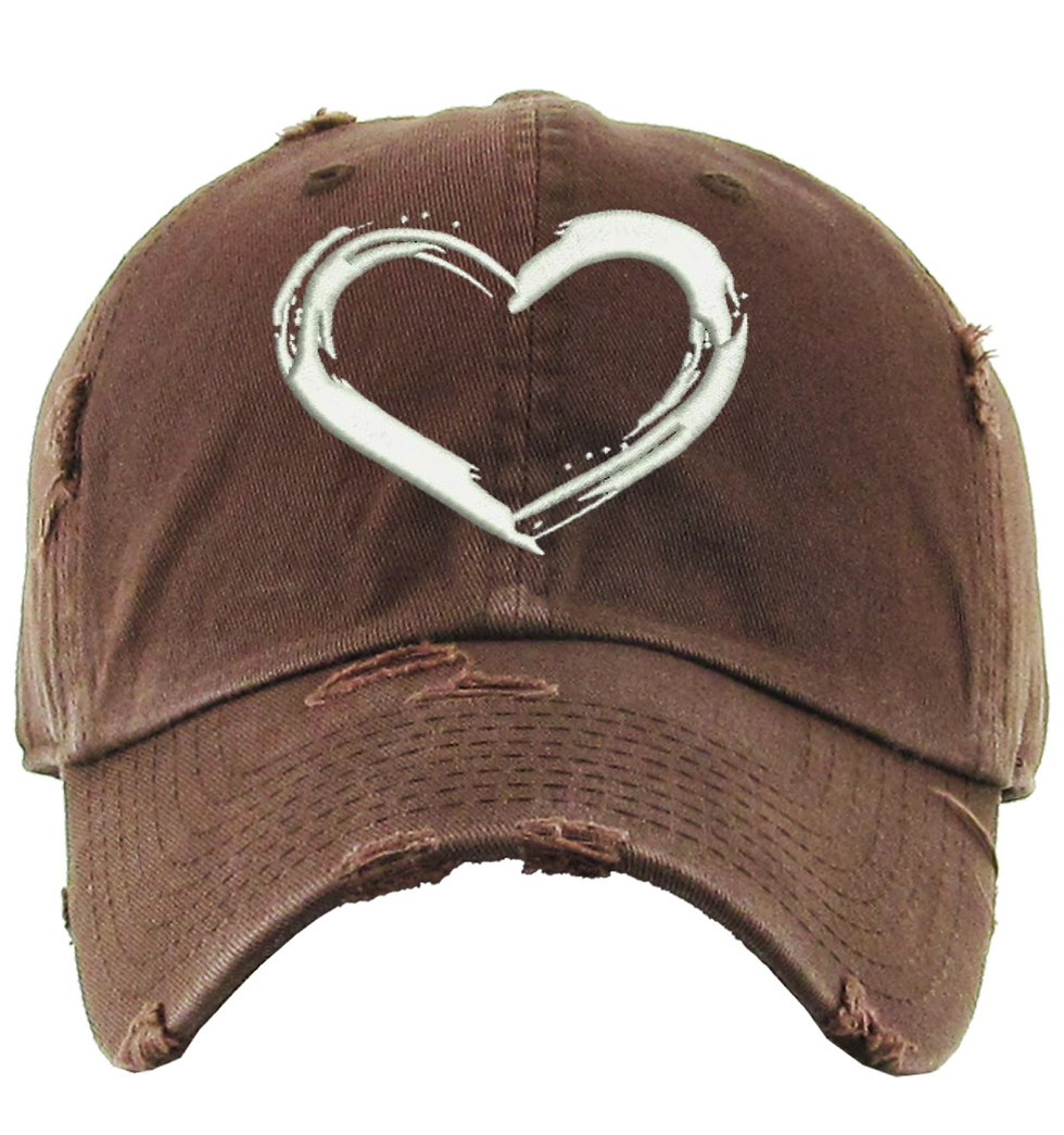 Heart Hat Simple Love Distressed Embroidered Dad Hat