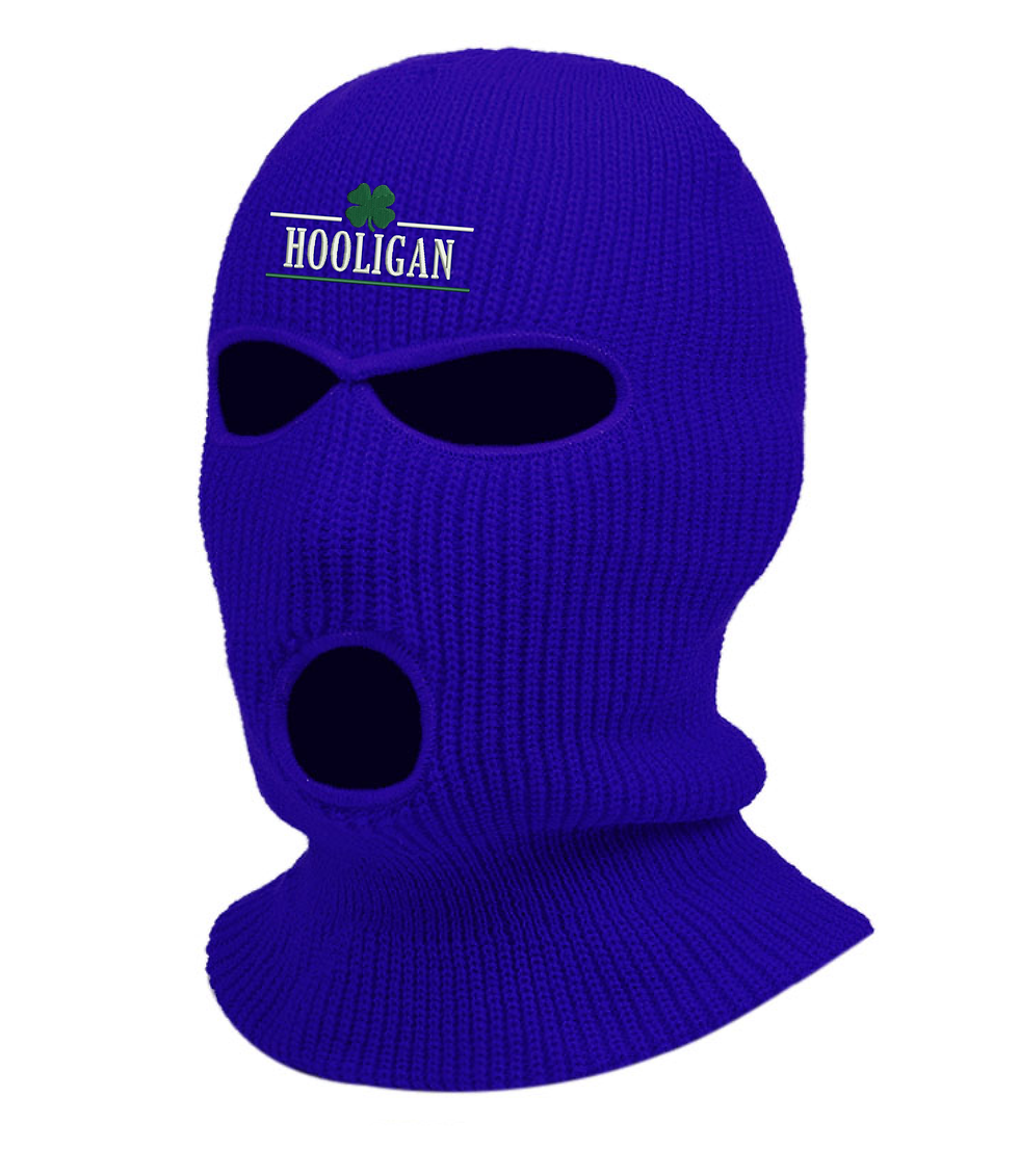 Irish Hooligan Embroidered St Patricks Three Hole Mask Knit Shamrock Balaclava