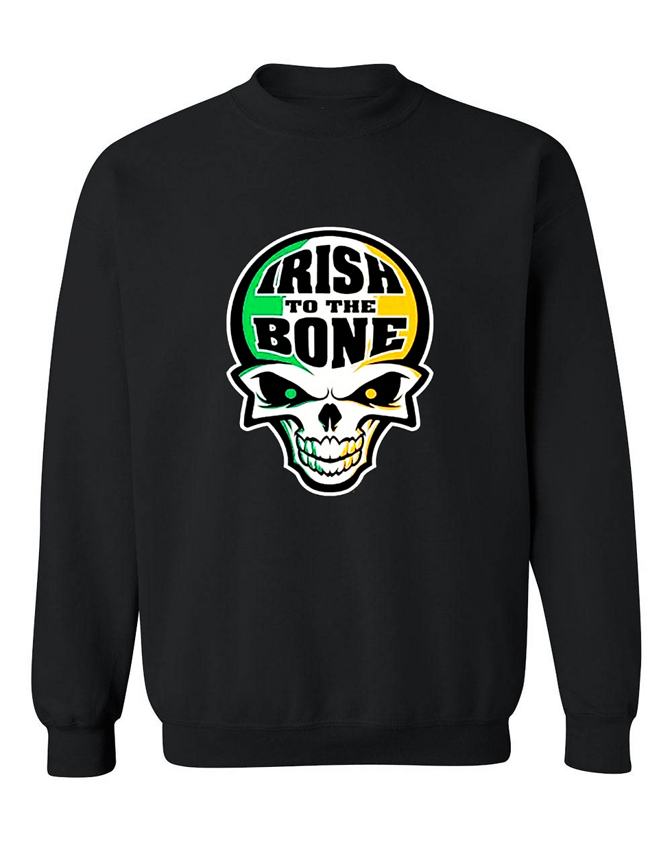 Adult Crewneck Sweatshirt Irish To The Bone Skull St Patrick's Day Shamrock