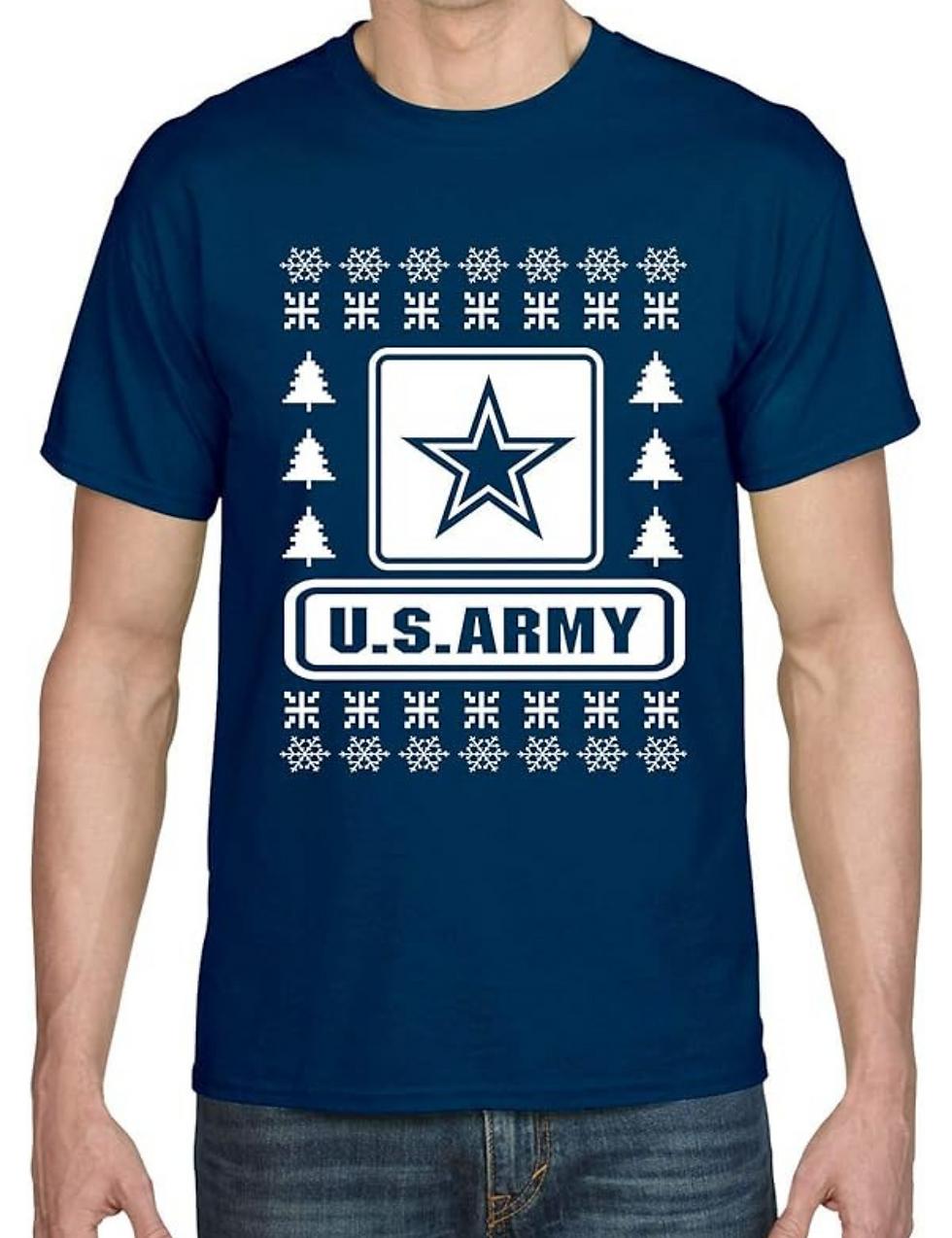 Men's T Shirt US Army Ugly Christmas Military Love USA
