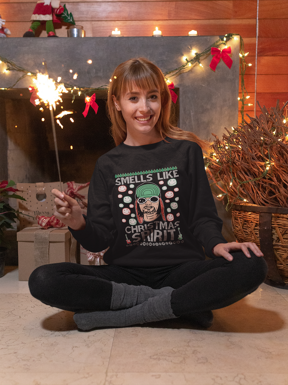 Smells Like Christmas Spirit Ugly Xmas Sweatshirt Funny Christmas Sweater