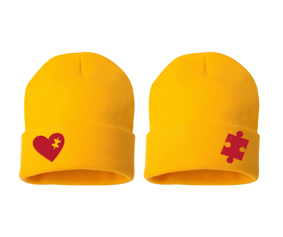 Puzzle Heart Piece 2 Pcs Embroidered Beanie for Couples