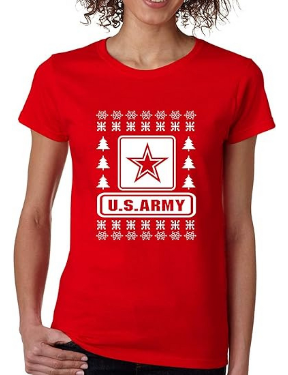 Women's T Shirt US Army Ugly Christmas Military Love USA