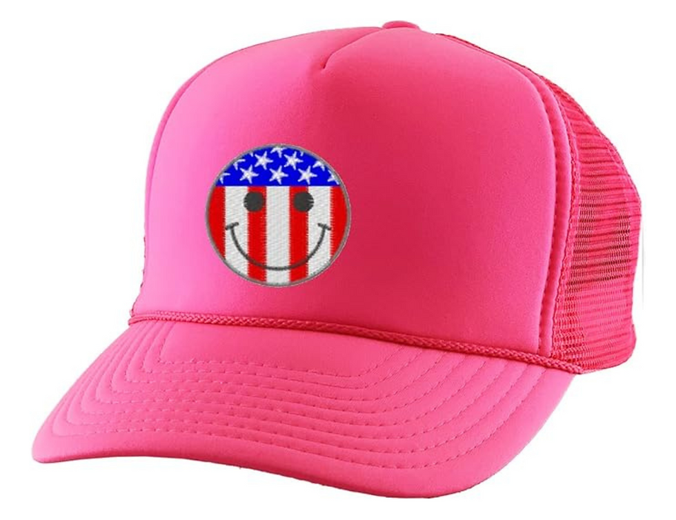 USA Flag Trucker Embroidered Smiley Face Hat Adjustable Embroidery 4th of July