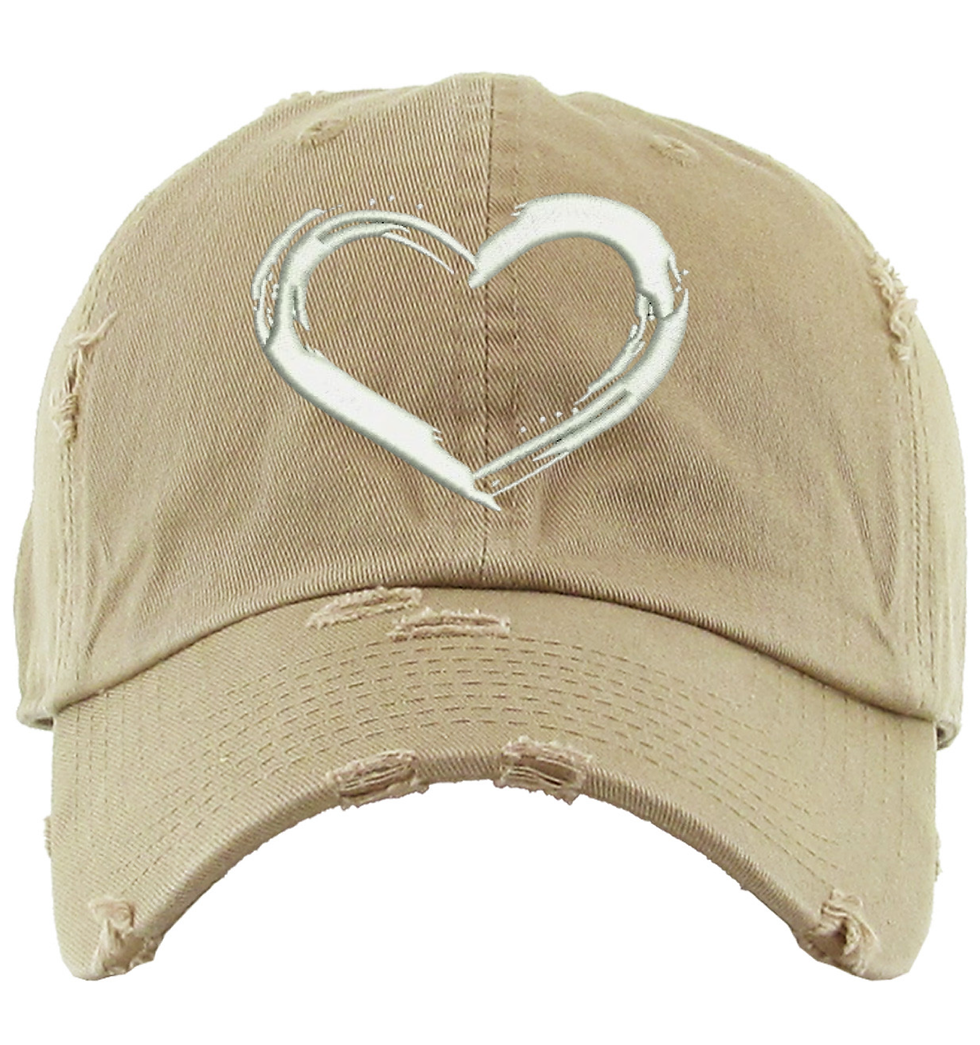Heart Hat Simple Love Distressed Embroidered Dad Hat