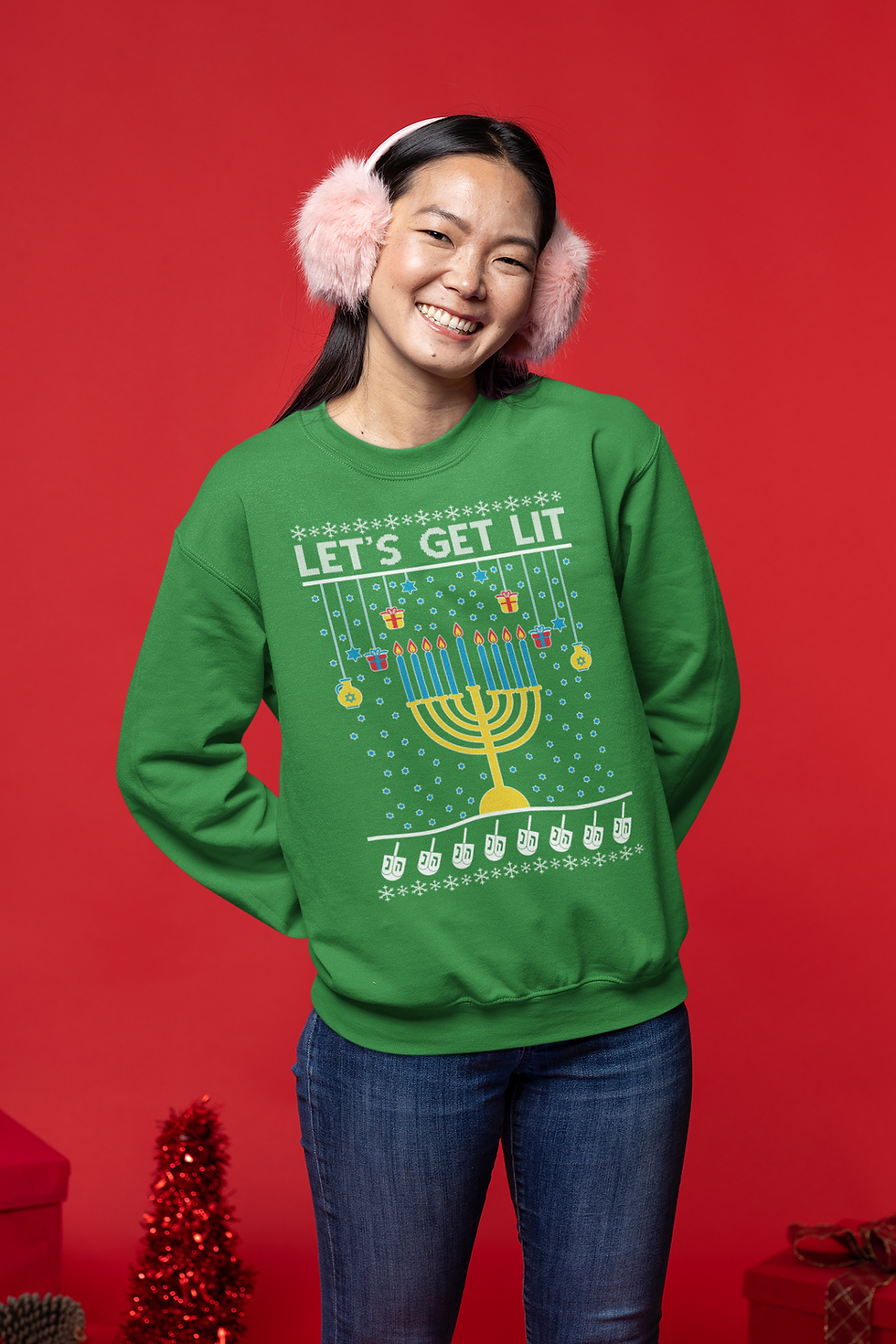 Thumbnail: Funny Ugly Hanukkah Sweater Let’s Get Lit