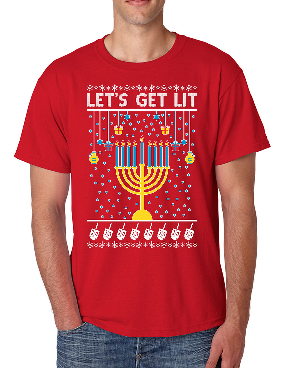 Thumbnail: Funny Ugly Hanukkah Men's Tshirt Let’s Get Lit