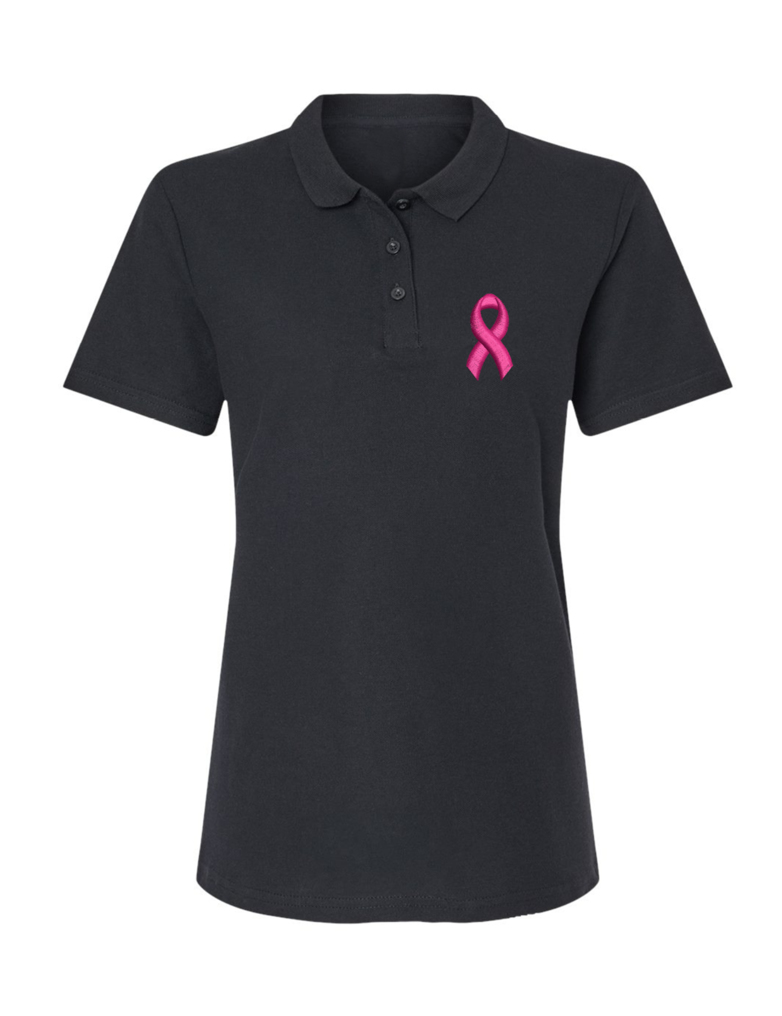 Women's Polo T Shirt Pink Ribbon Breast Cancer Support Embroidered