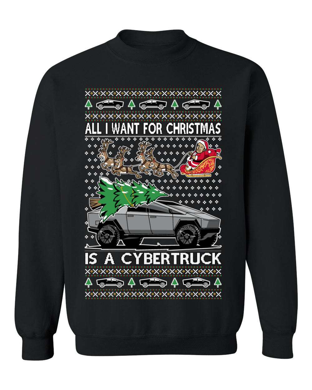 Mike Tyson Merry Chrithmith Kith My Ath Funny Ugly Christmas Sweater Crewneck featuring Santa Claus delivering a Cybertruck for Christmas