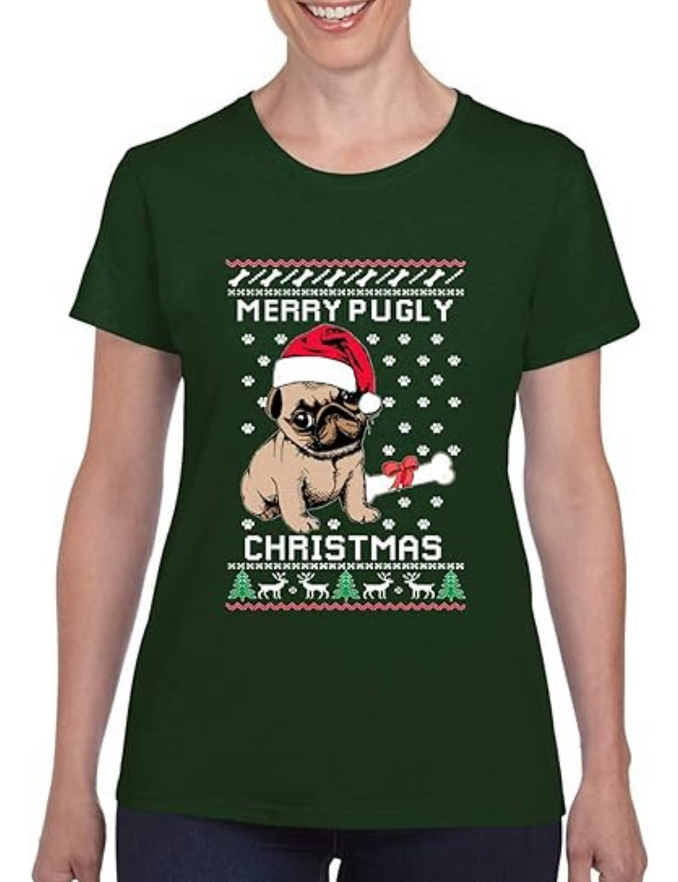Merry Pugly Christmas Women's T Shirt Ugly Christmas Dog Tee