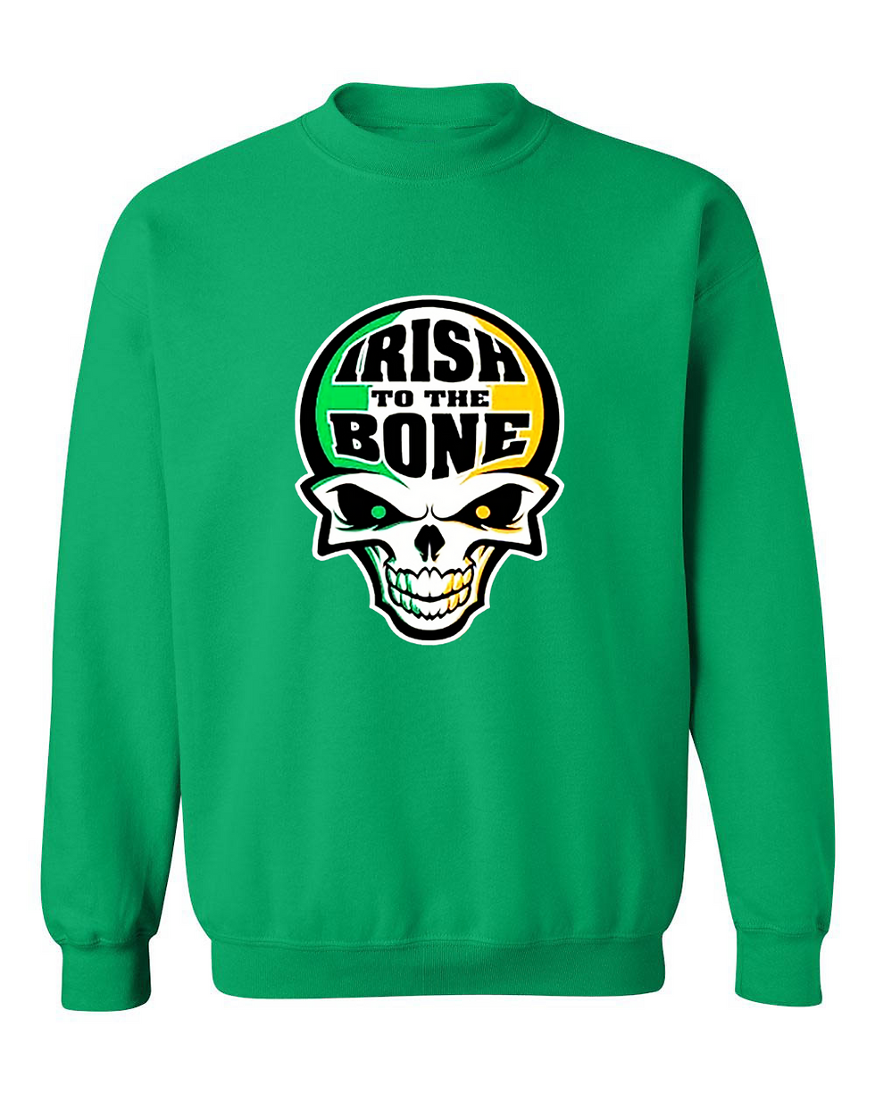 Adult Crewneck Sweatshirt Irish To The Bone Skull St Patrick's Day Shamrock
