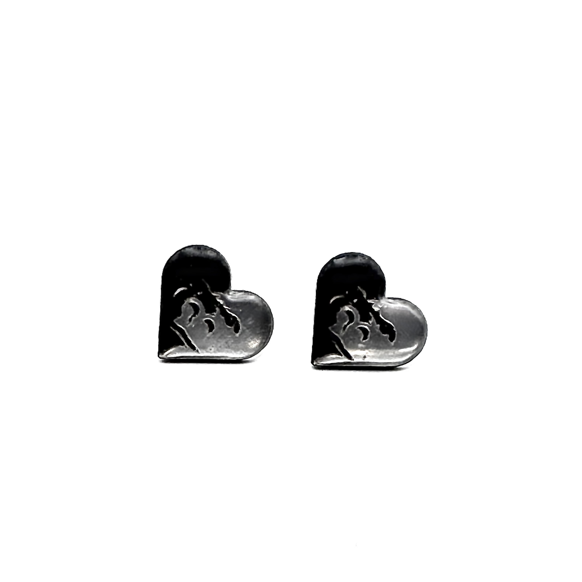 Black & Silver Split-Face Gorilla™ Heart Post Earrings