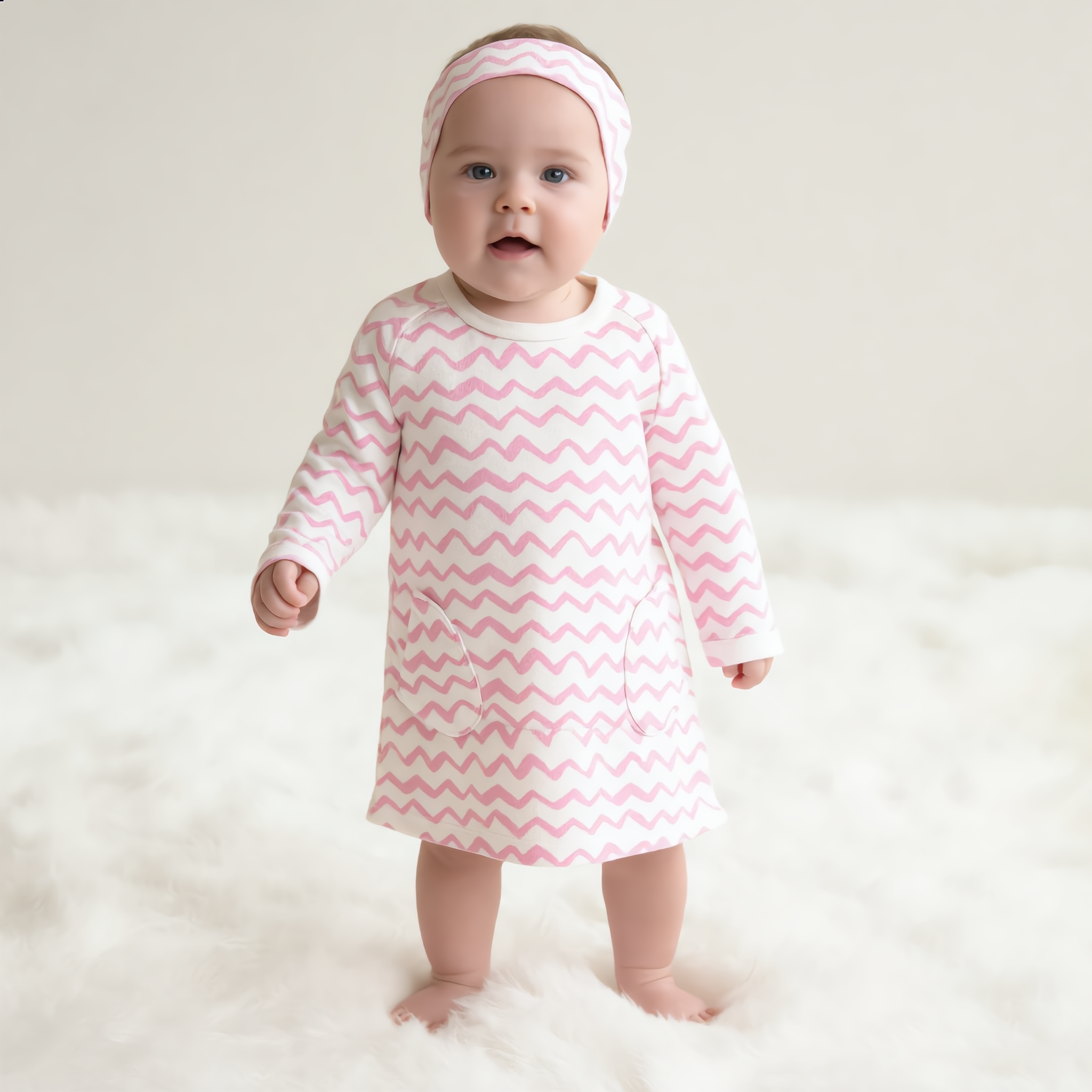 Next Pink Chevron Jersey Dress