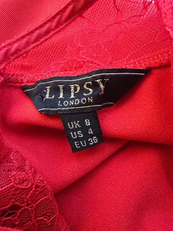 Thumbnail: Lipsy Love Michelle Keegan Red Lace Applique Bodycon Dress – Size 8