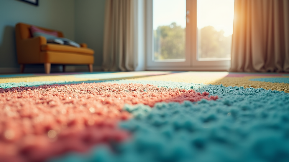 Eye-level view of a freshly cleaned carpet with vibrant colours