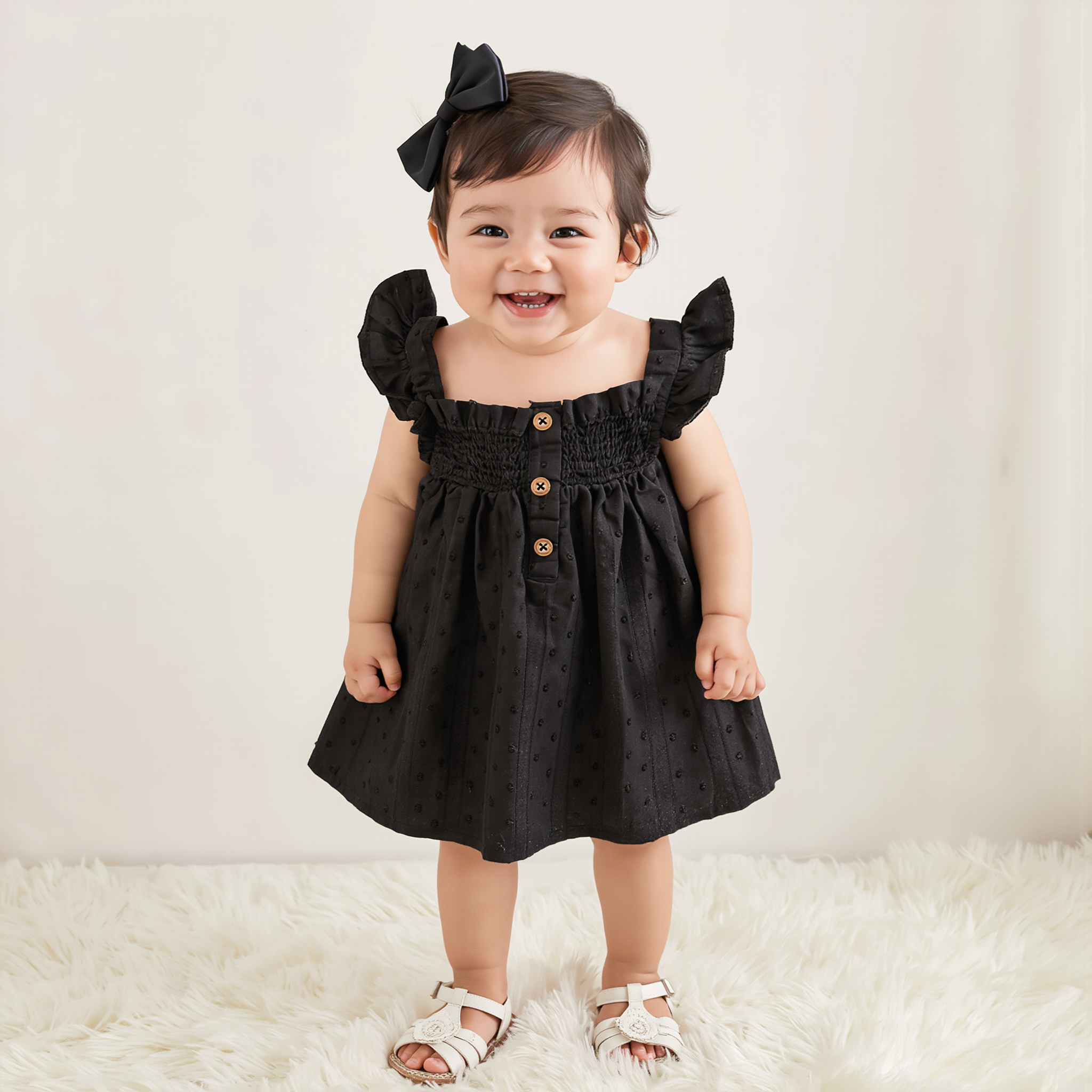 F&F Baby Girls Black Dobby Dress
