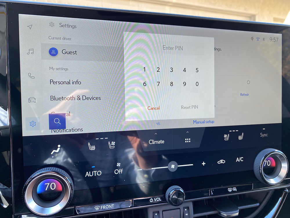 2022 Lexus NX 350h infotainment screen PIN pad