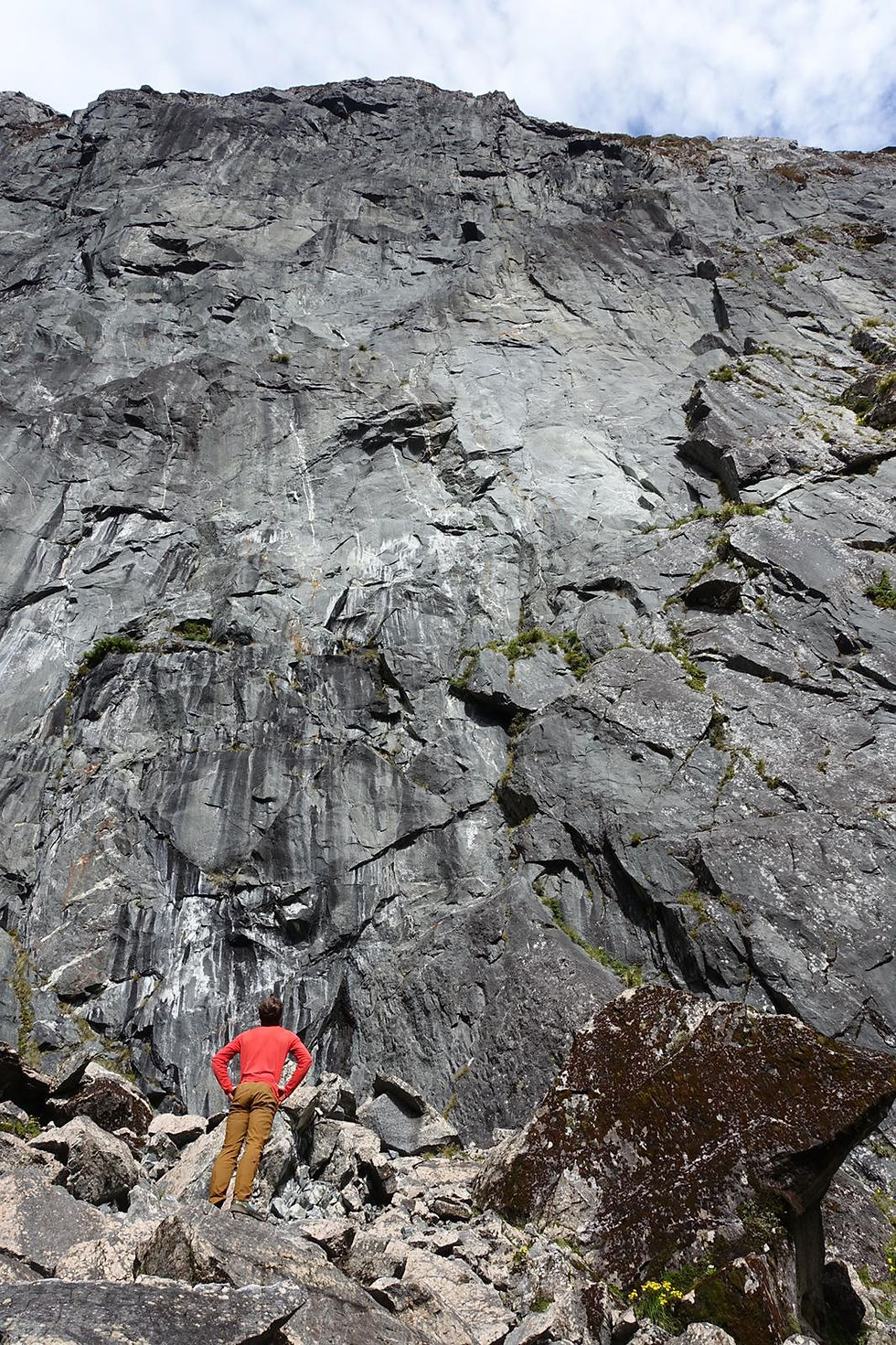Looking up at the steep wall