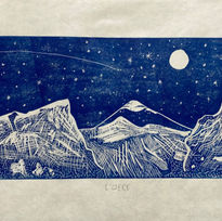 This is the first print I produced on the island. During my first year here I used to cycle back from the Port to Soller after work, and every time there was a full moon rising over the mountains I found awe inspiring. I had to try my very best to capture it!