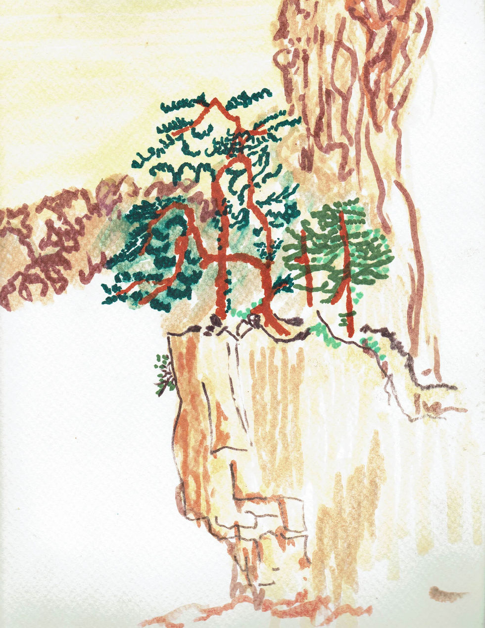 Mountain shelf in Chinese nature painting style.