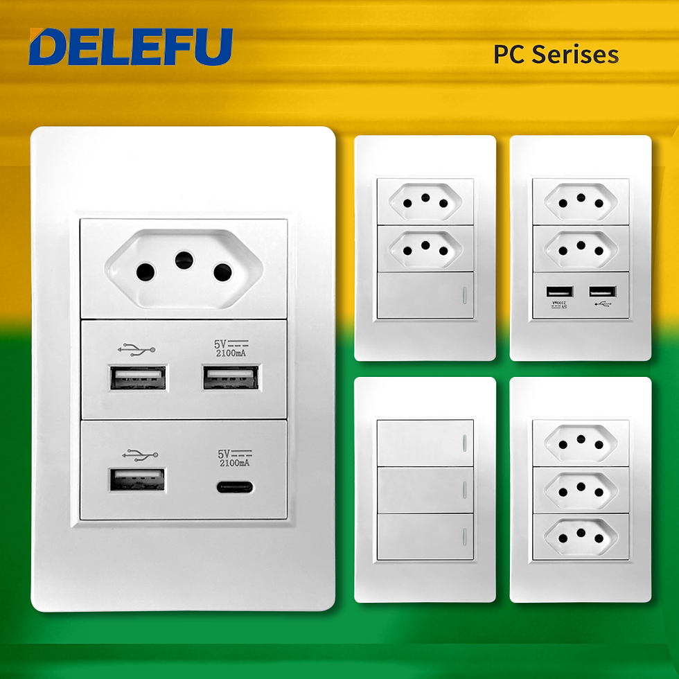 Thumbnail: DELEFU White PC Panel Brazil Standard Outlet with Double USB Type C Wall Power S