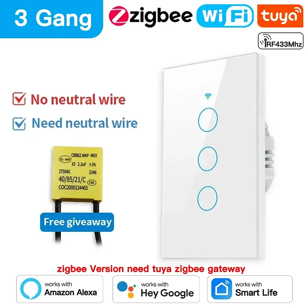 Thumbnail: TNCE Tuya US Switch wifi zigbee, 1/2/3/4 gang, No-Neutral/Wire LED light control