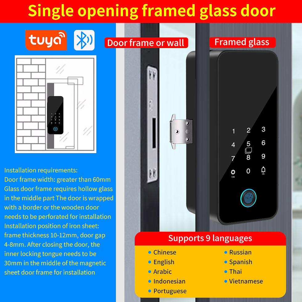 Miniatura: Multifunctional Smart Glass Door Lock Electronic Digit Biometric Fingerprint Tuy