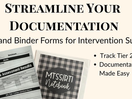 Blog post about organizing RTI data with an editable binder for tracking Tier 2 and Tier 3 student interventions.