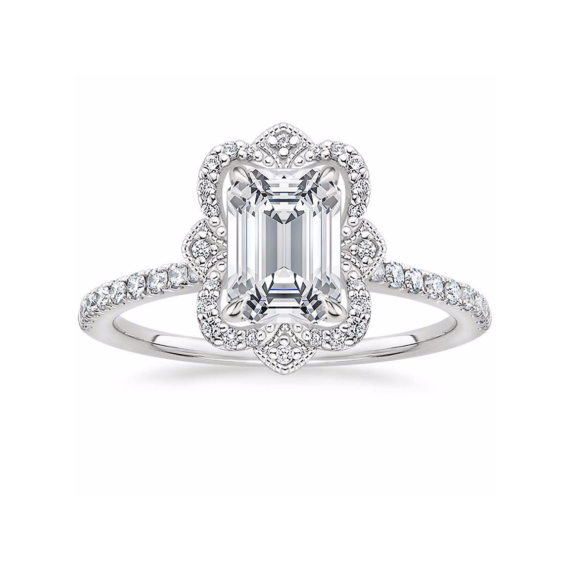 "LOTUS" EMERALD DIAMOND HALO PAVÉ ENGAGEMENT RING