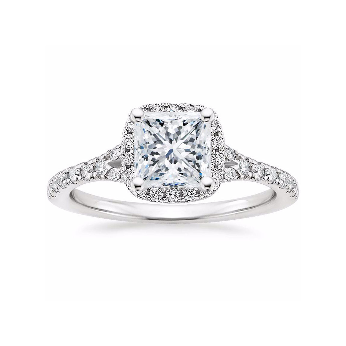 "LIANE" PRINCESS DIAMOND HALO SPLIT SHANK ENGAGEMENT RING
