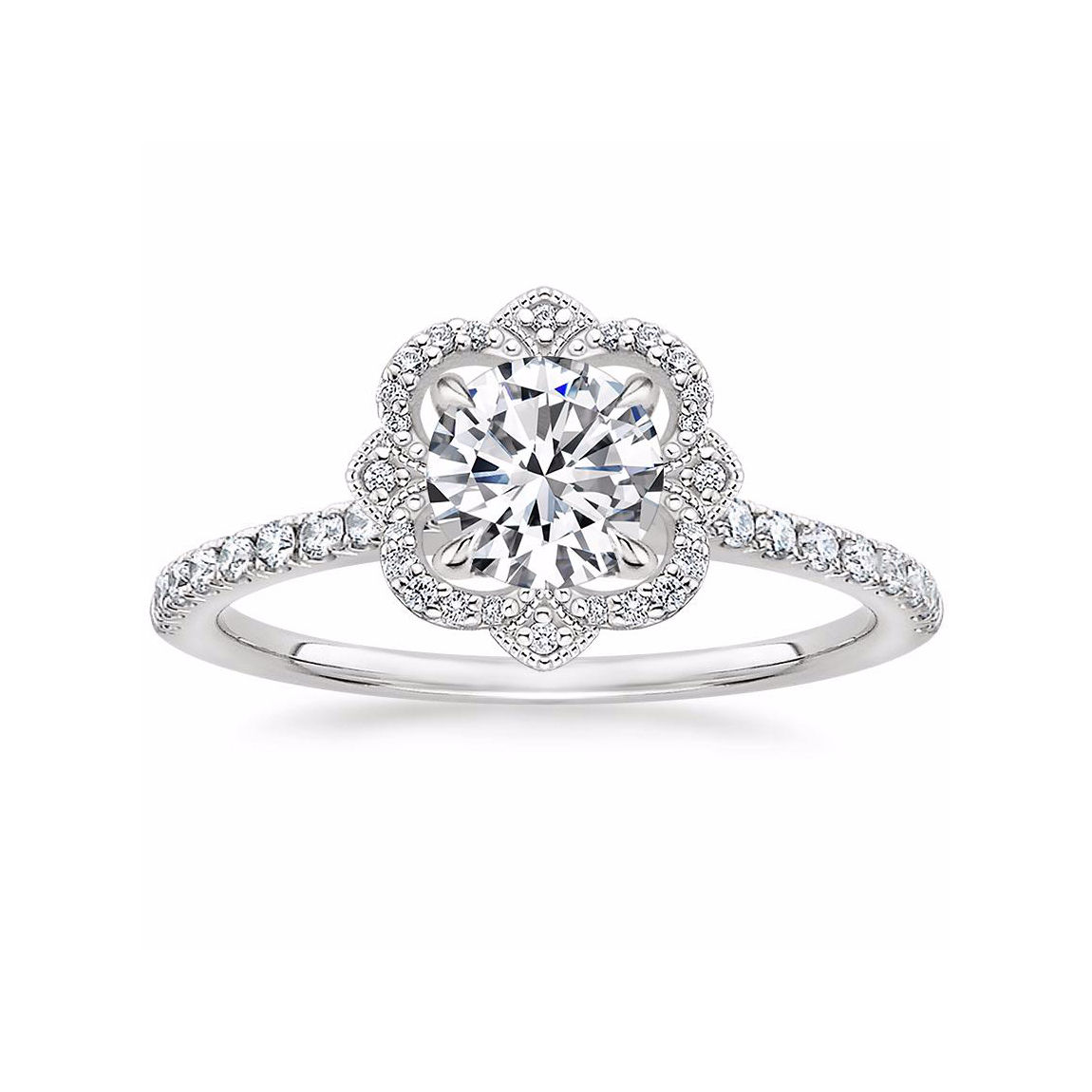 "LOTUS" ROUND DIAMOND HALO PAVÉ ENGAGEMENT RING